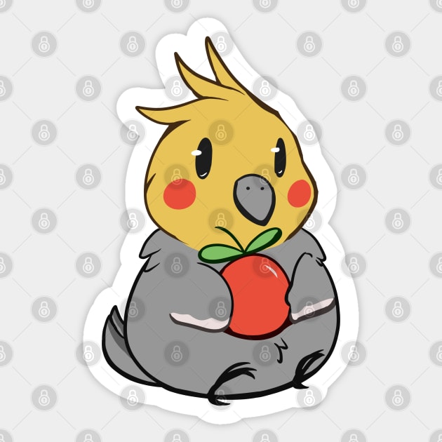 Cute Cockatiel Snacking on Fresh Apple Sticker by JaychelDesigns